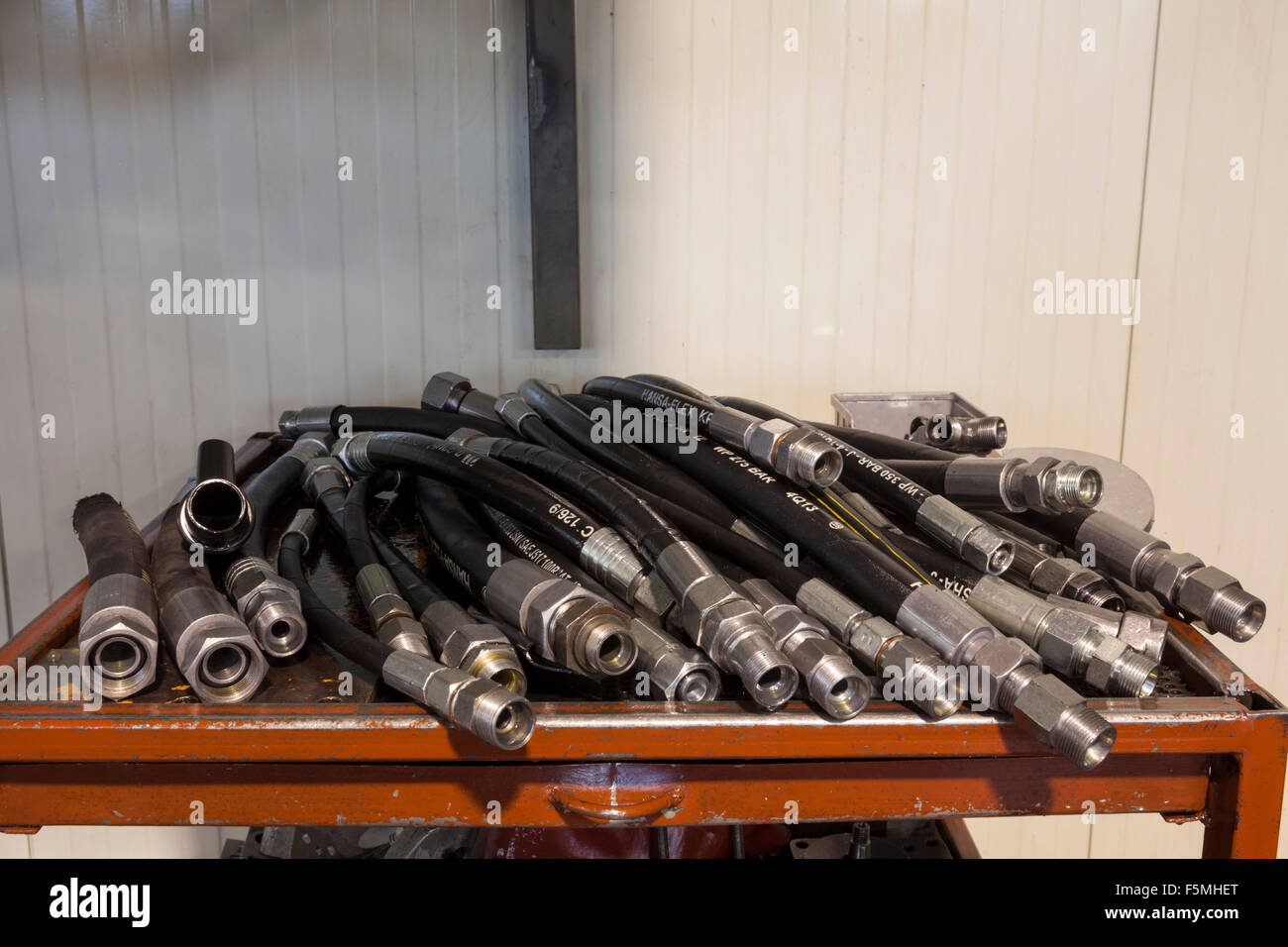 hydraulic hoses equipment on the crowd Stock Photo
