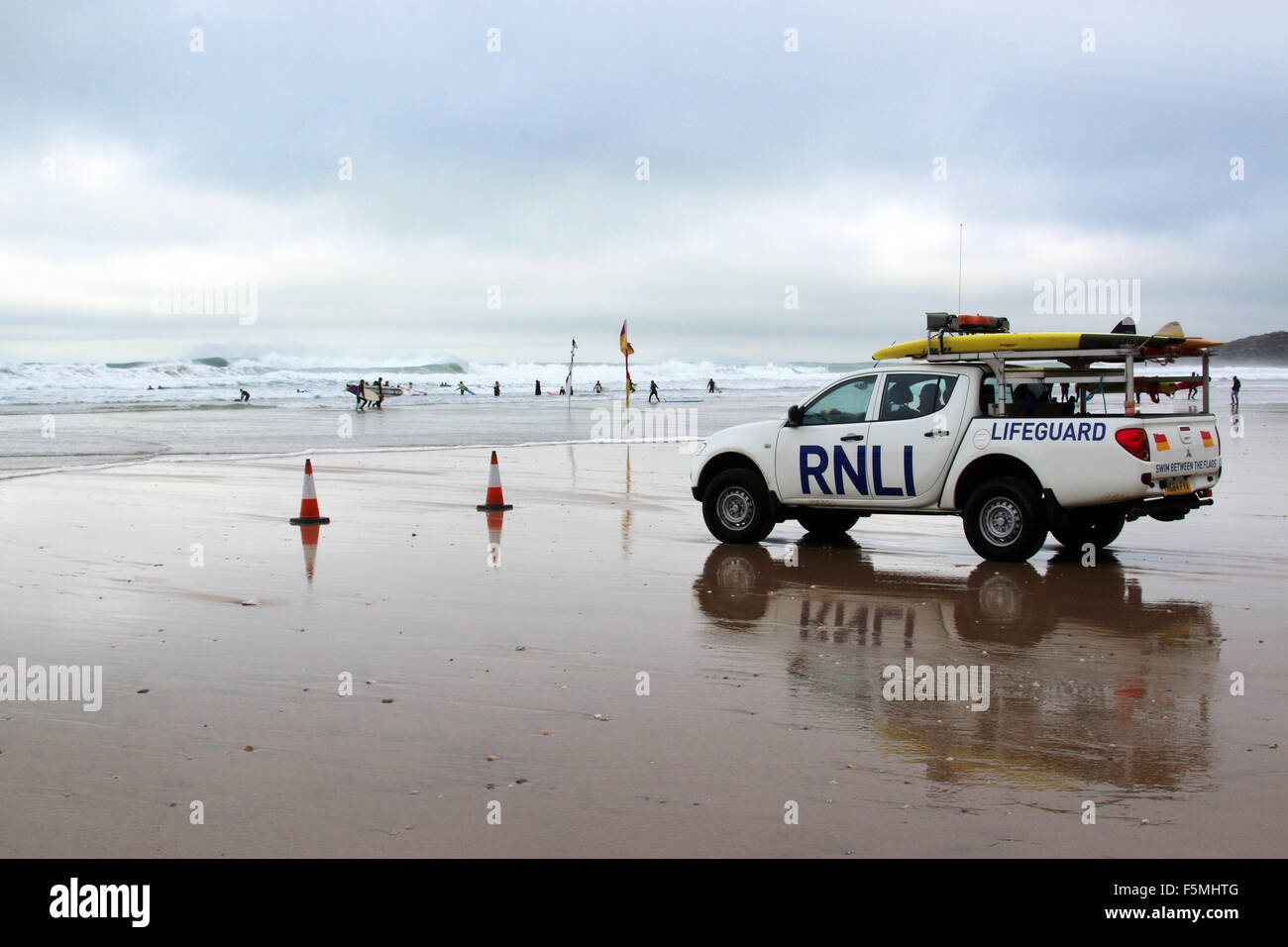 Lifeguards RNLI Fistral Beach Newquay Cornwall Stock Photo