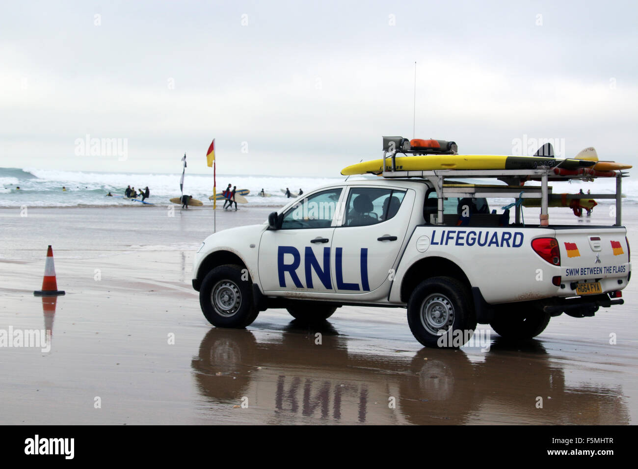 Lifeguards RNLI Fistral Beach Newquay Cornwall Stock Photo