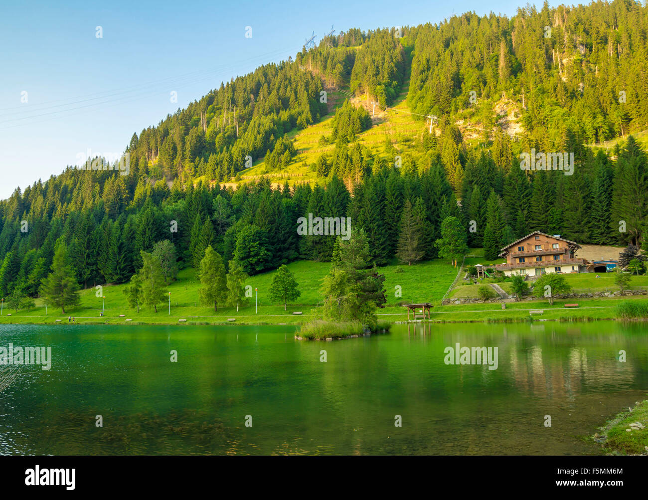 Evening over Chatel, French village in the Alps Mountains Stock Photo ...