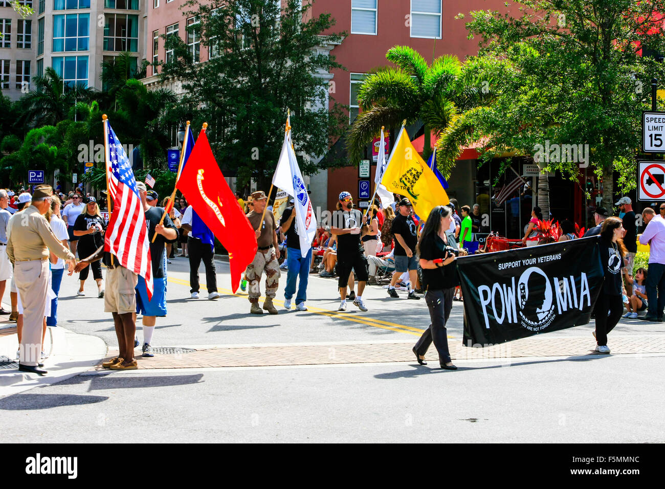 Flag carrying veterans at the Memorial day parade in Sarasota FL Stock