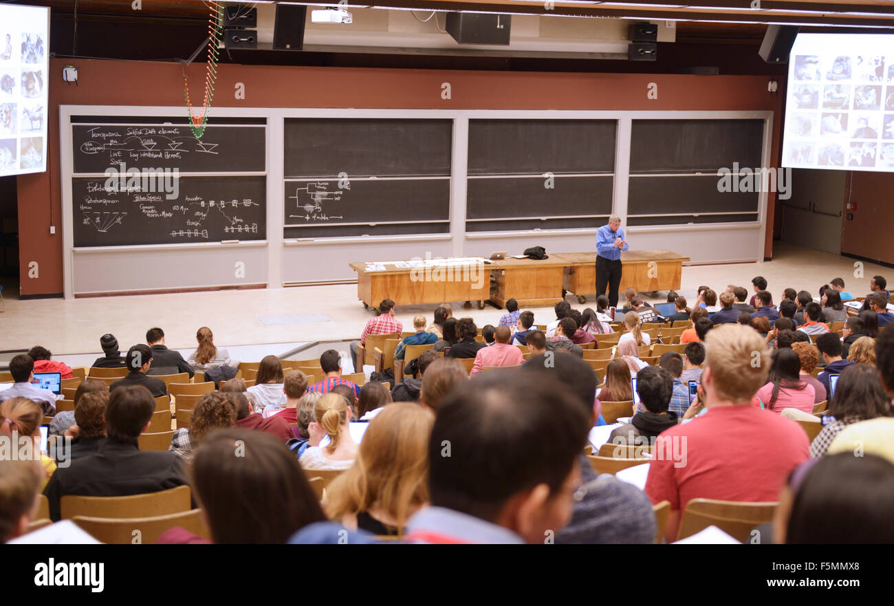 University lecture hall. Biology lecture with professor Eric Lander, MIT Stock Photo