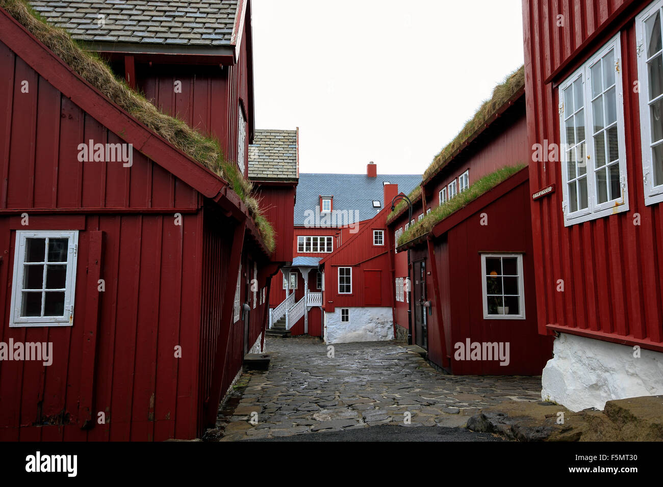 Old Faroese parliament buildings Tinganes peninsula Tórshavn Faroe Islands Stock Photo
