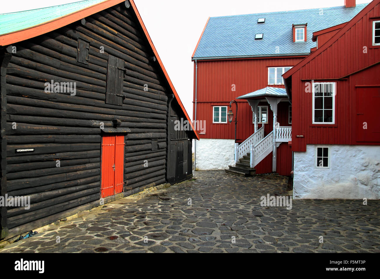 Old Faroese parliament buildings Tinganes peninsula Tórshavn Faroe Islands Stock Photo