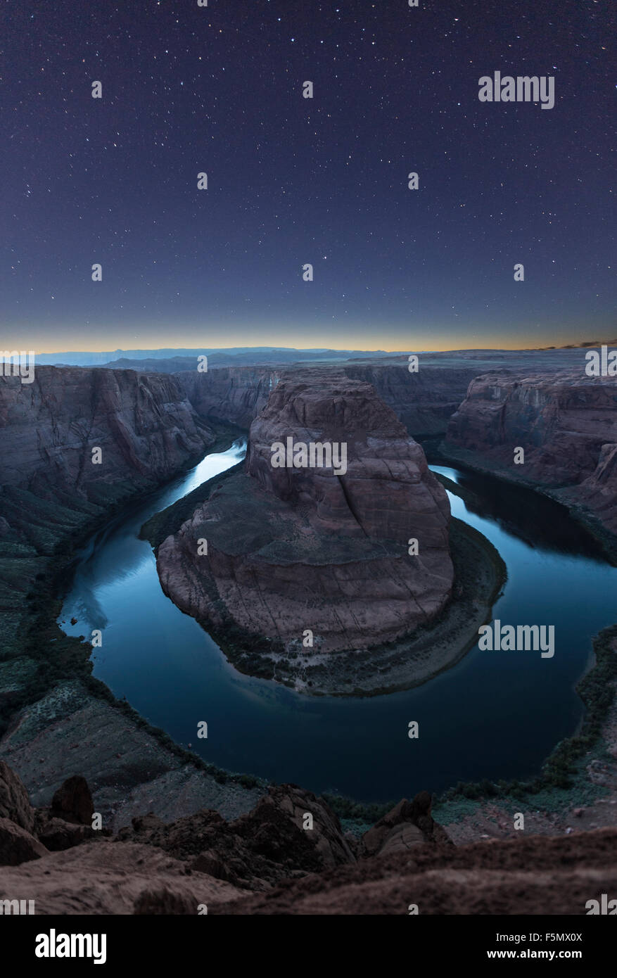 Star filled night at Horseshoe Bend on the Colorado River near the Grand Canyon in Arizona Stock