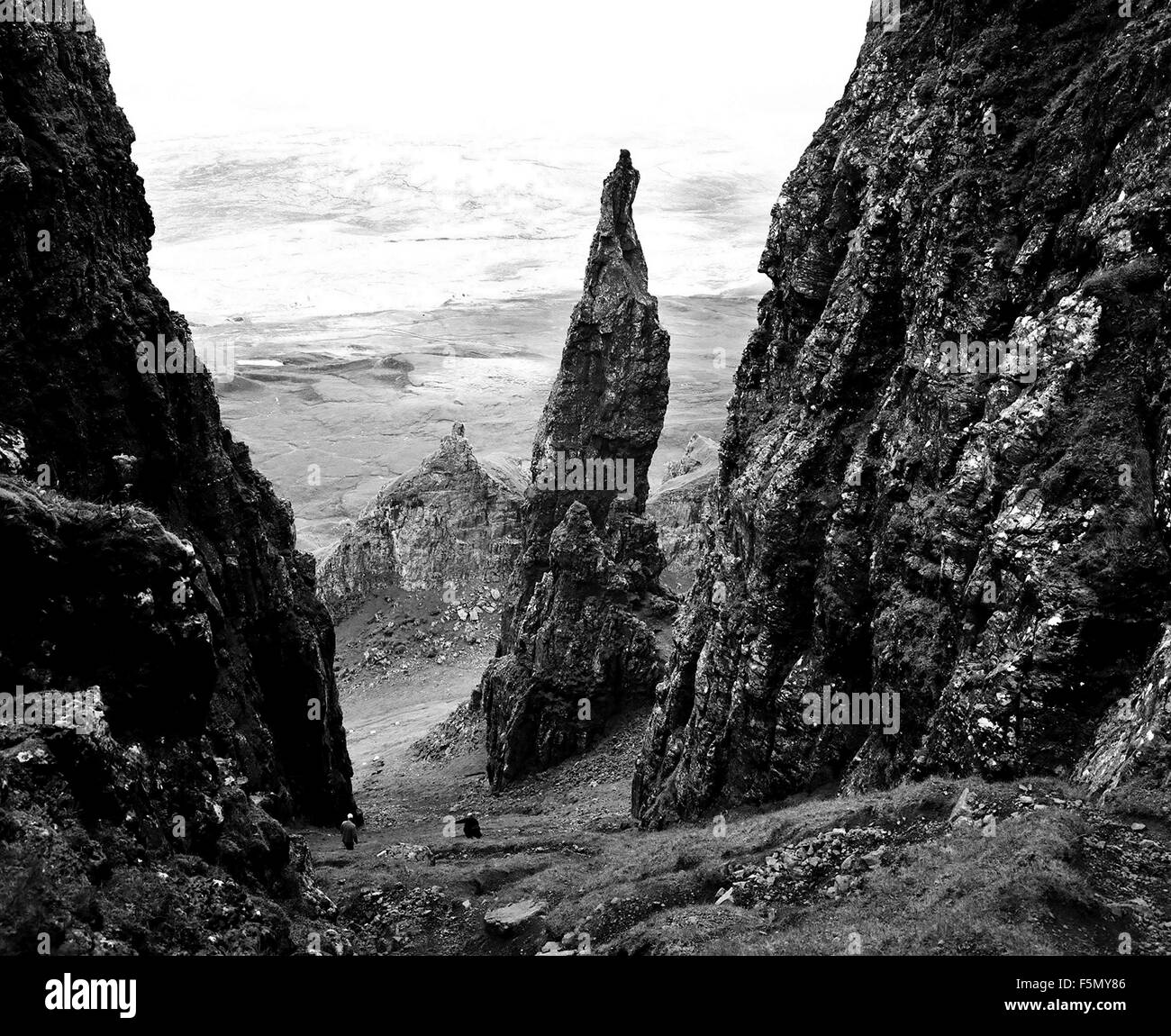 Nov 14, 2005; Skye, SCOTLAND; The Quirang Rock formation. The landslide at the Quirang is the largest mass movement slide in Britain, extending over 2km in width ( Near the Old Man of Stor). The Isle of Skye, usually known simply as Skye (An t-Eilean Sgitheanach in Scottish Gaelic) is the largest and most northerly island in the Inner Hebrides of Scotland. Skye is the second largest island in Scotland after Lewis and Harris. The island has some of the most dramatic and challenging mountain terrain in Scotland, including the Cuillin, as well as a rich heritage of ancient monuments, castles, and Stock Photo