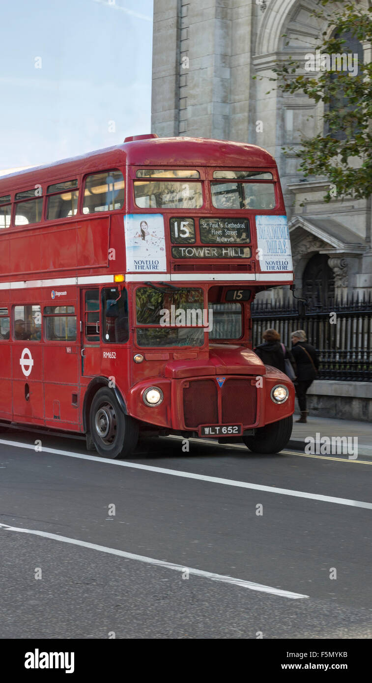 Routemaster Bus,  Number 15 Bus London double decker bus, old bus Stock Photo