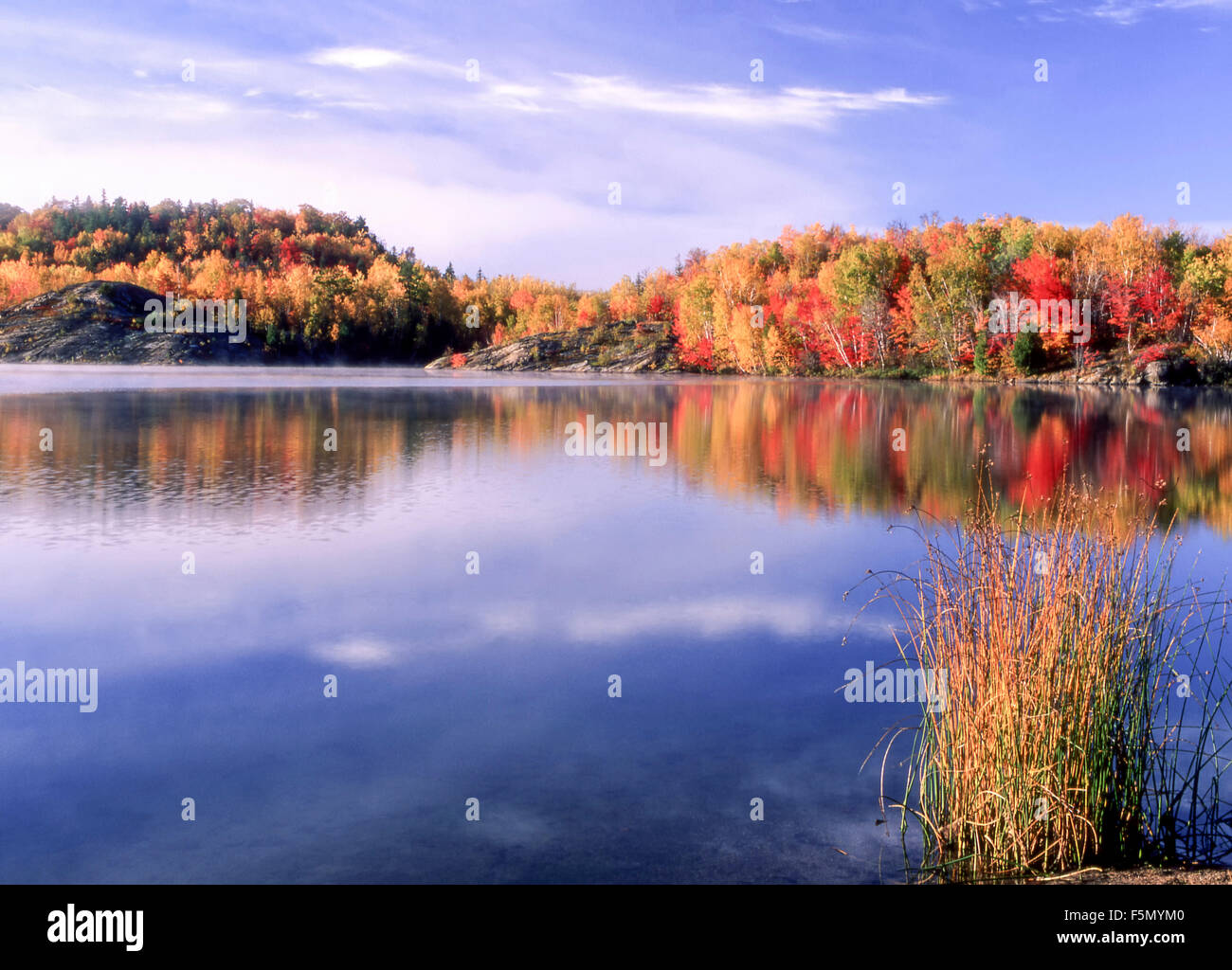 Simon Lake in autumn, Naughton, City of Greater Sudbury, Ontario, Canada. Stock Photo