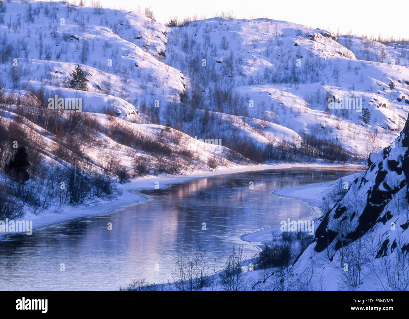 Wanapitae River in winter, Coniston, City of Greater Sudbury, Ontario, Canada. Stock Photo