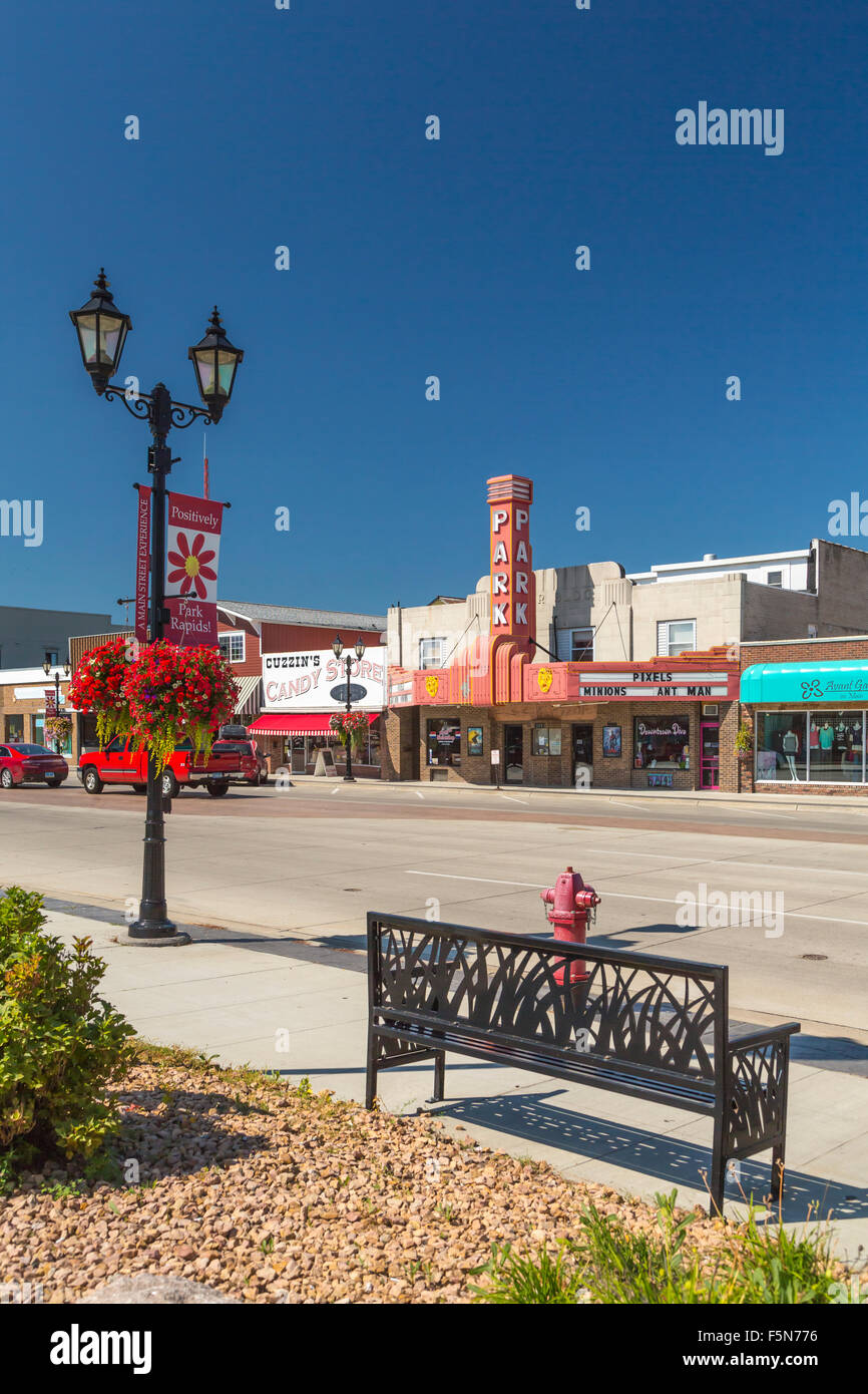 Main street shops and signs in Park Rapids, Minnesota, USA. Stock Photo
