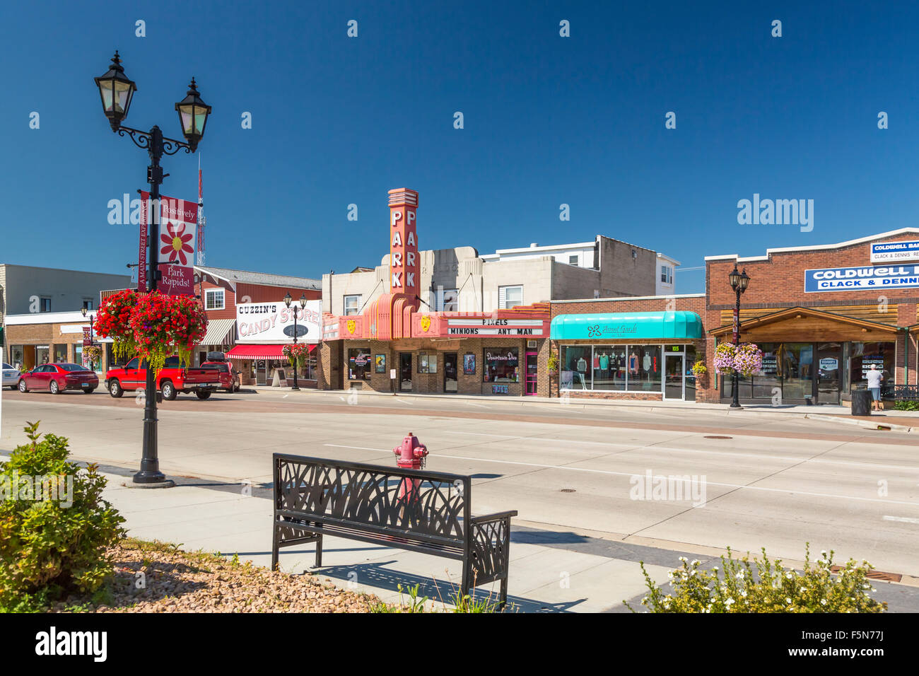 Main street shops and signs in Park Rapids, Minnesota, USA. Stock Photo