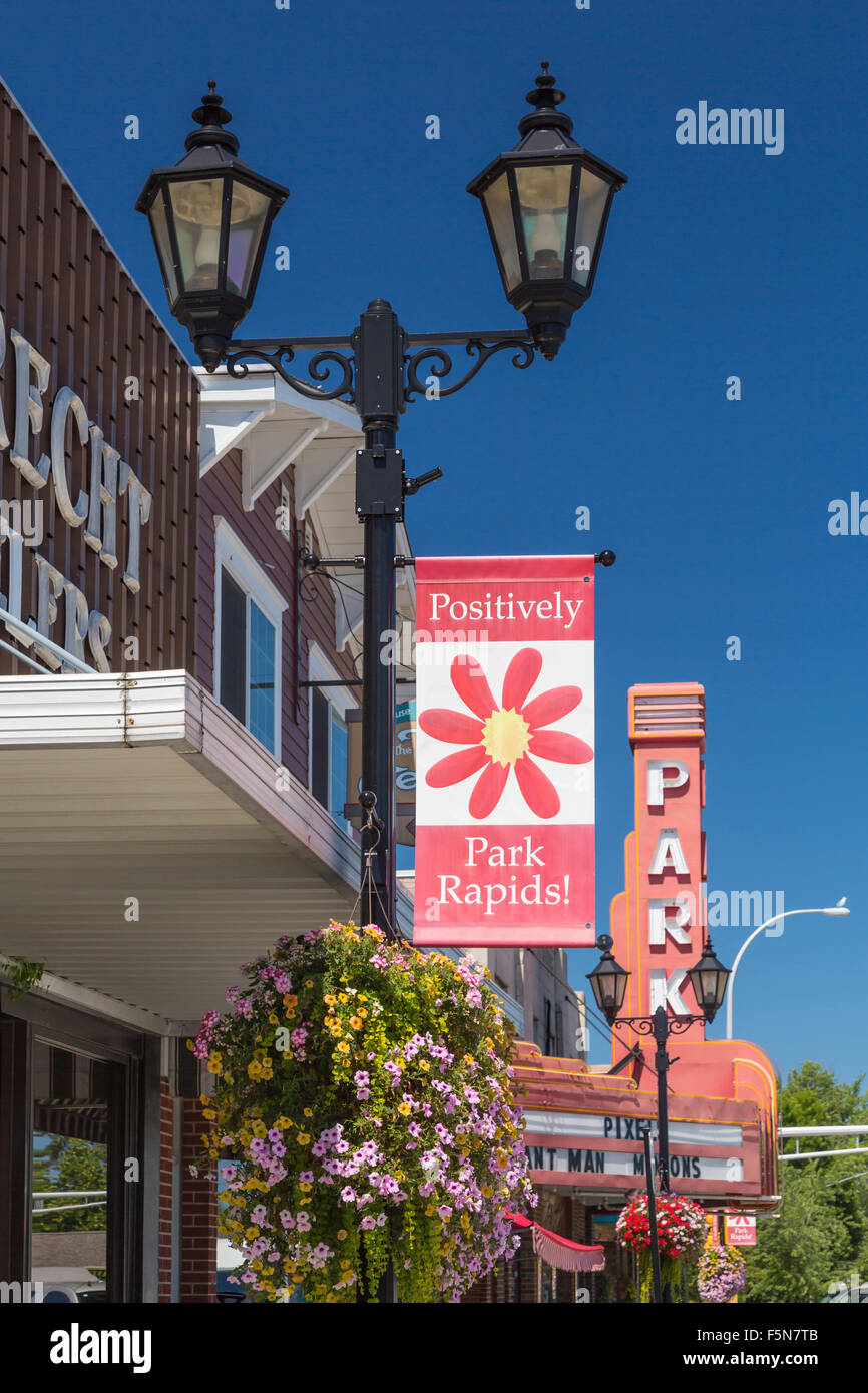 Main street shops and signs in Park Rapids, Minnesota, USA Stock Photo
