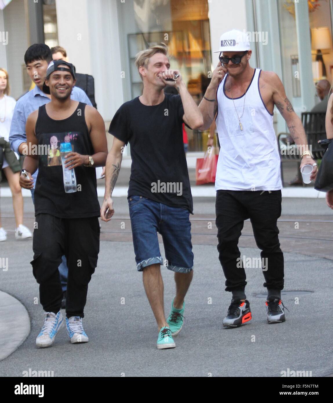 Aaron Carter seen having a laugh with his friends while out shopping at