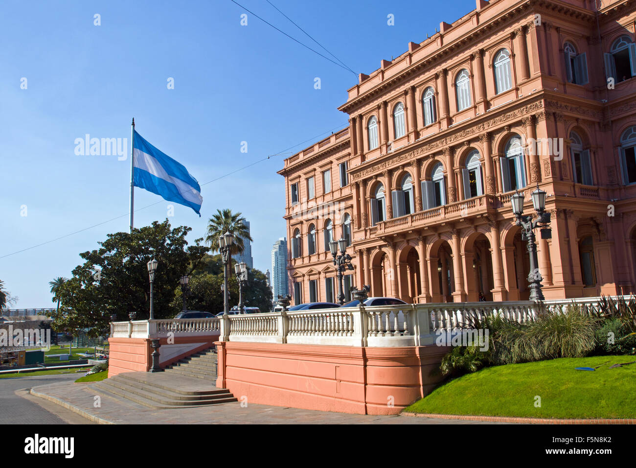 The Casa Rosada and an argentinean flag in Buenos Aires, Argentina Stock Photo