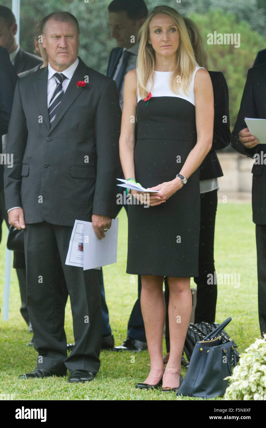Beirut, Lebanon. 07th Nov, 2015. PICTURED. Paula Radcliffe stands next to the Australian ambassador Glen Miles (L) during the service of remembrance  at the Commonwealth graves cemetery in Beirut Lebanon along with other foreign dignitaries from Australia, Britain and the United Nations Credit:  amer ghazzal/Alamy Live News Stock Photo