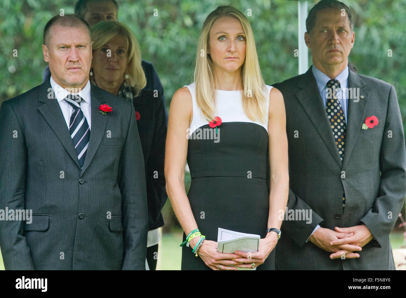 Beirut, Lebanon. 07th Nov, 2015. English runner Paula Radcliffe stands next to the Australian ambassador (L) Glen Miles during  the service  of remembrance  at the Commonwealth graves cemetery in Beirut Lebanon along with other foreign dignitaries from Australia, Britain and the United Nations Credit:  amer ghazzal/Alamy Live News Stock Photo