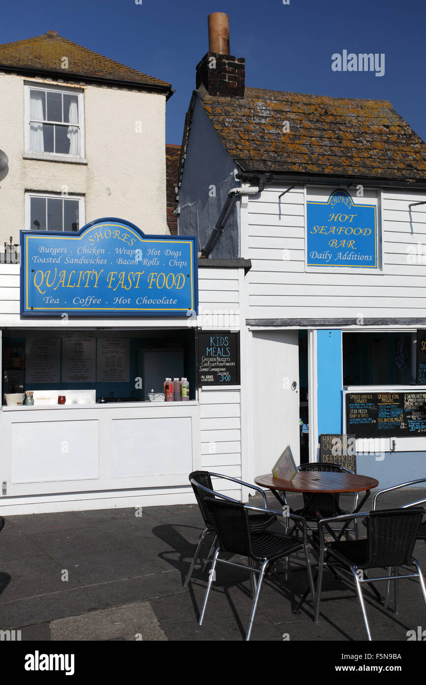 Shores seafood bar and Hastings Old Town Rock Shop, Hastings, East