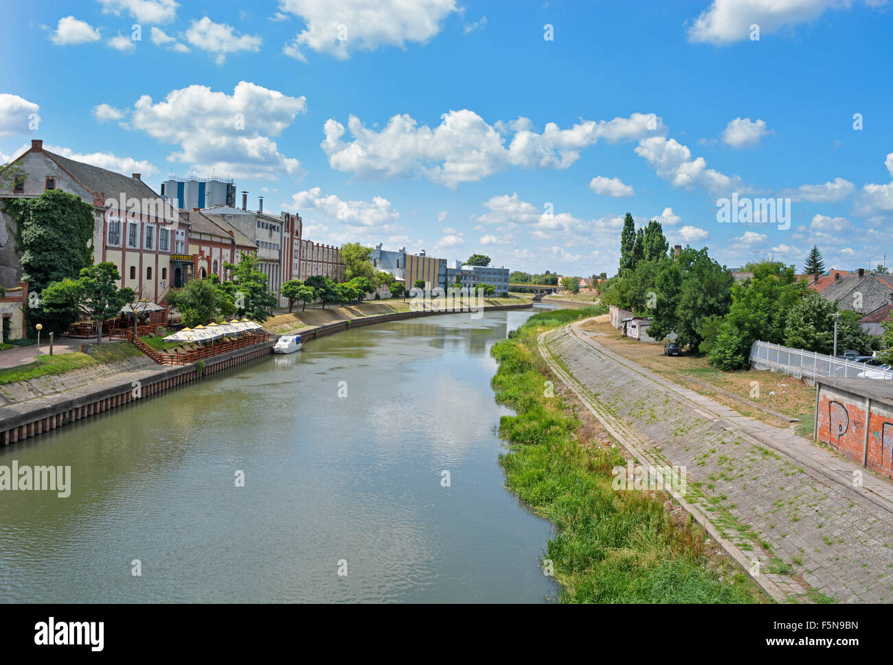 Panorama of the Bega which flows through the center of the city of Zrenjanin. Stock Photo