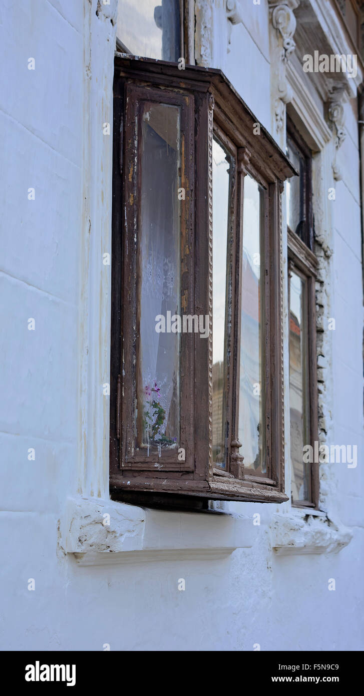 Antique protruding window (kibic) at home that was built in the first half of the last century. Stock Photo