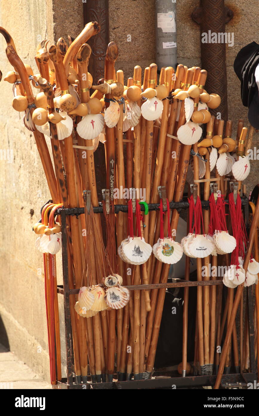 pilgrims walking sticks, Santiago de Compostella Stock Photo - Alamy