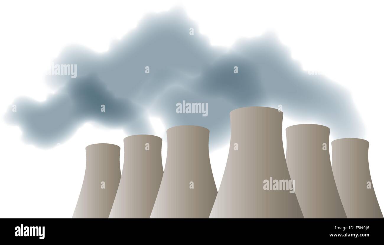 A vector image of cooling towers emitting steam Stock Vector