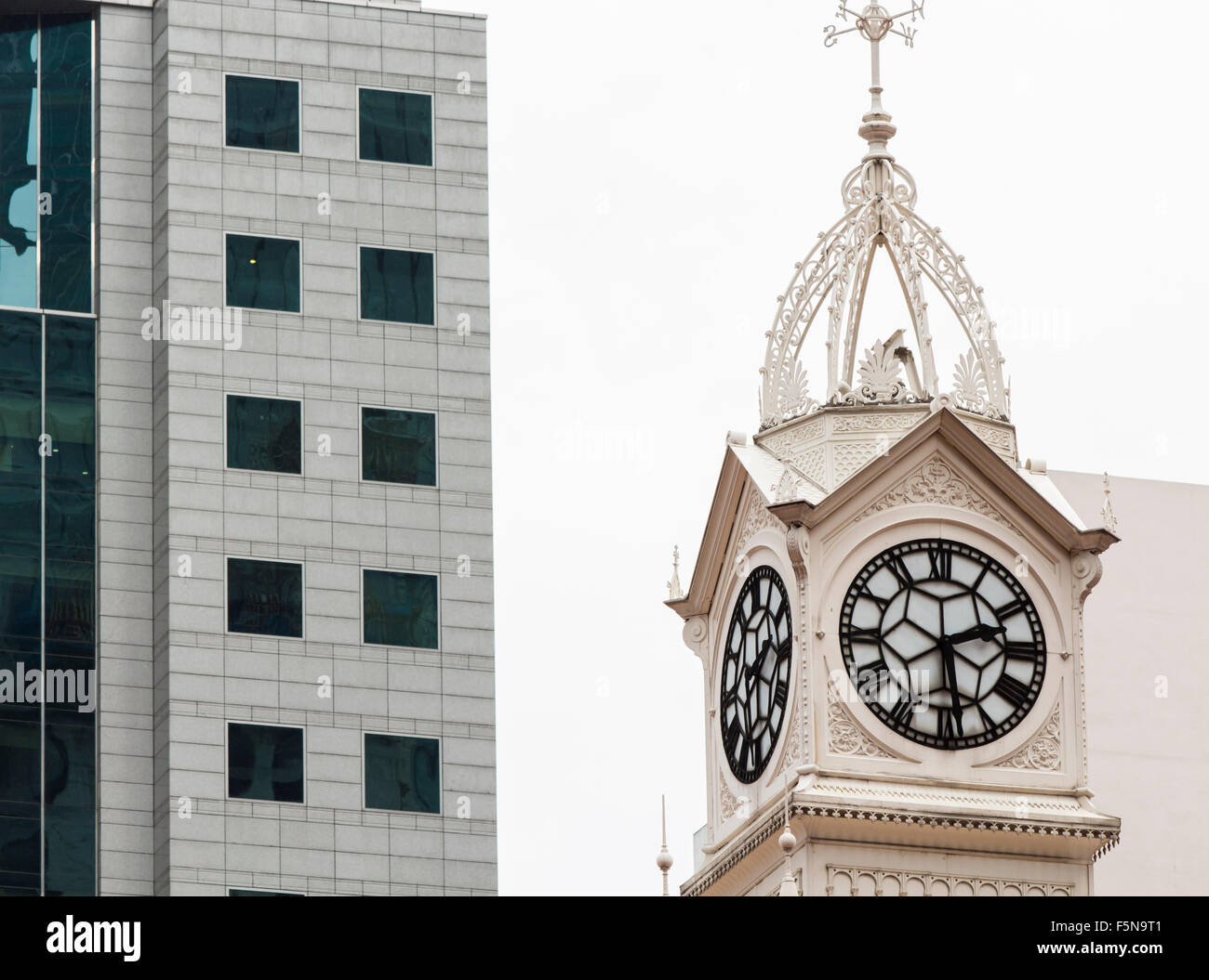 Clock tower of the Lau Pa Sat Market in Singapore Stock Photo