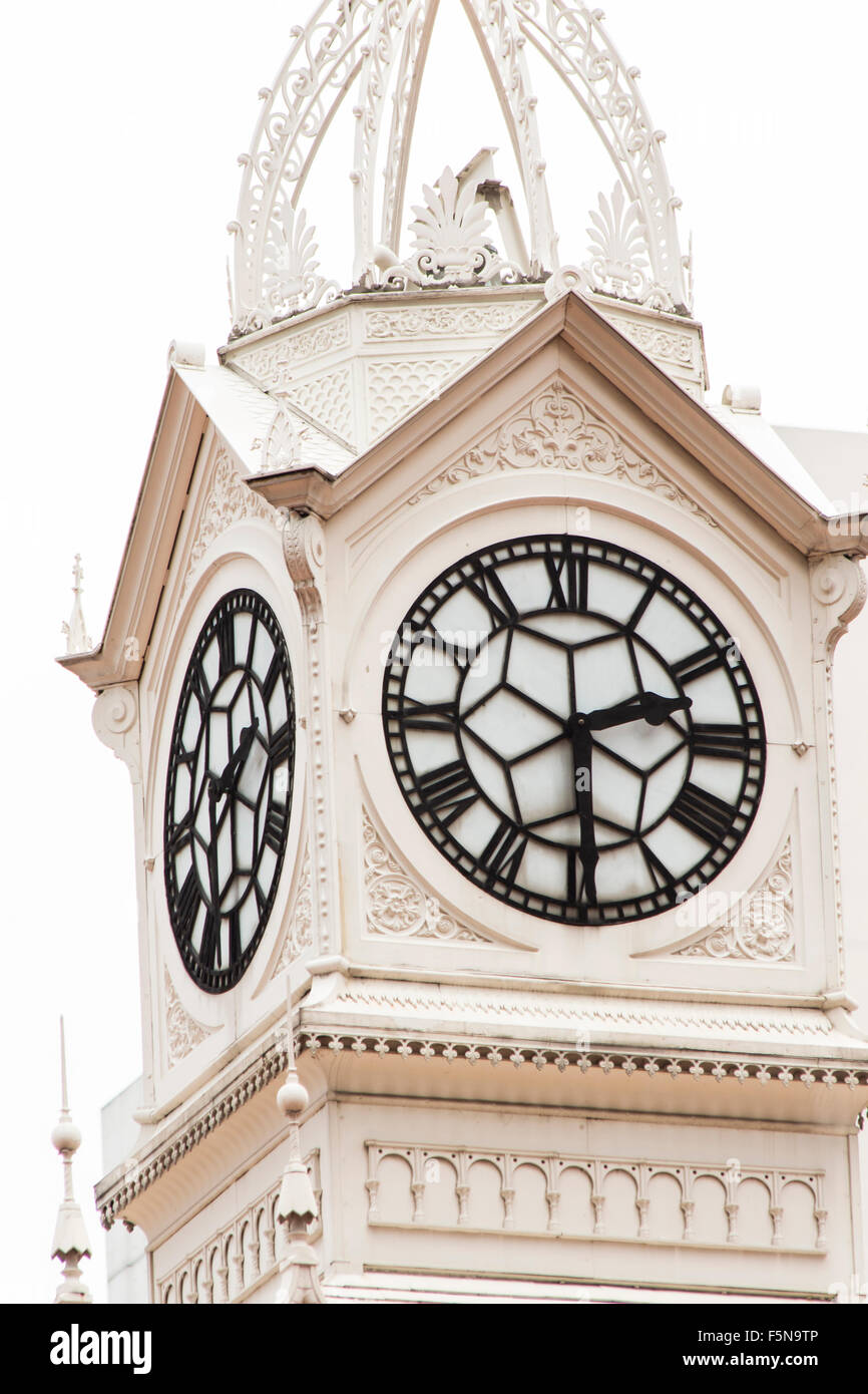 Clock tower of the Lau Pa Sat Market in Singapore Stock Photo
