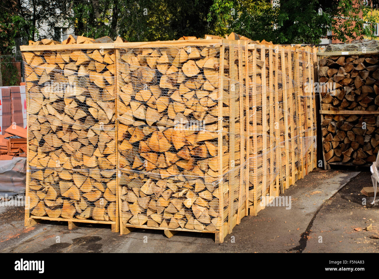 In stock, stock boards firewood waiting on customers. Stock Photo