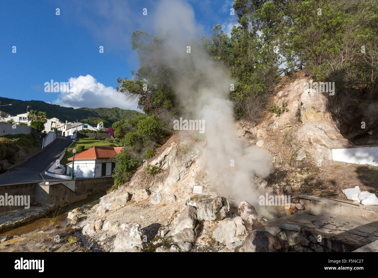 Portugal hot springs fountain pouring hot spring water hi-res stock ...
