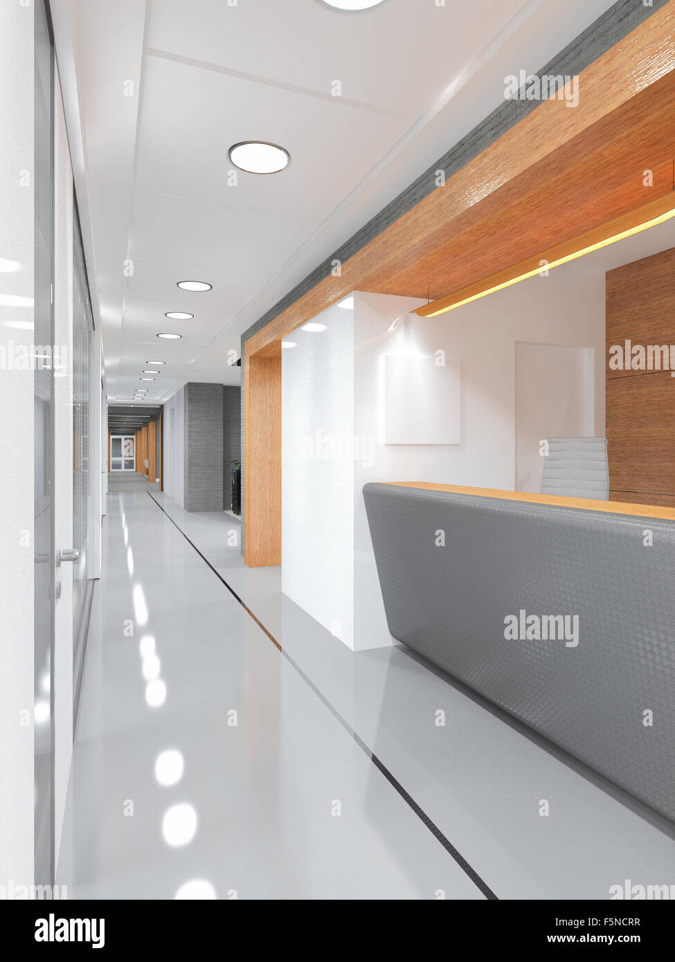 office lobby and corridor with a reception desk Stock Photo