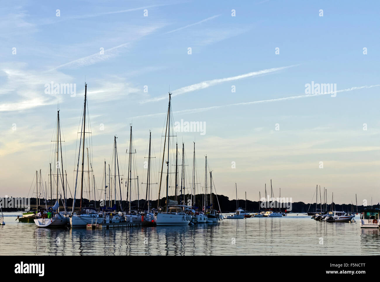 Quiet calm morning anchorage 'Ile aux Moines' Gulf de Morbihan Brittany France Stock Photo