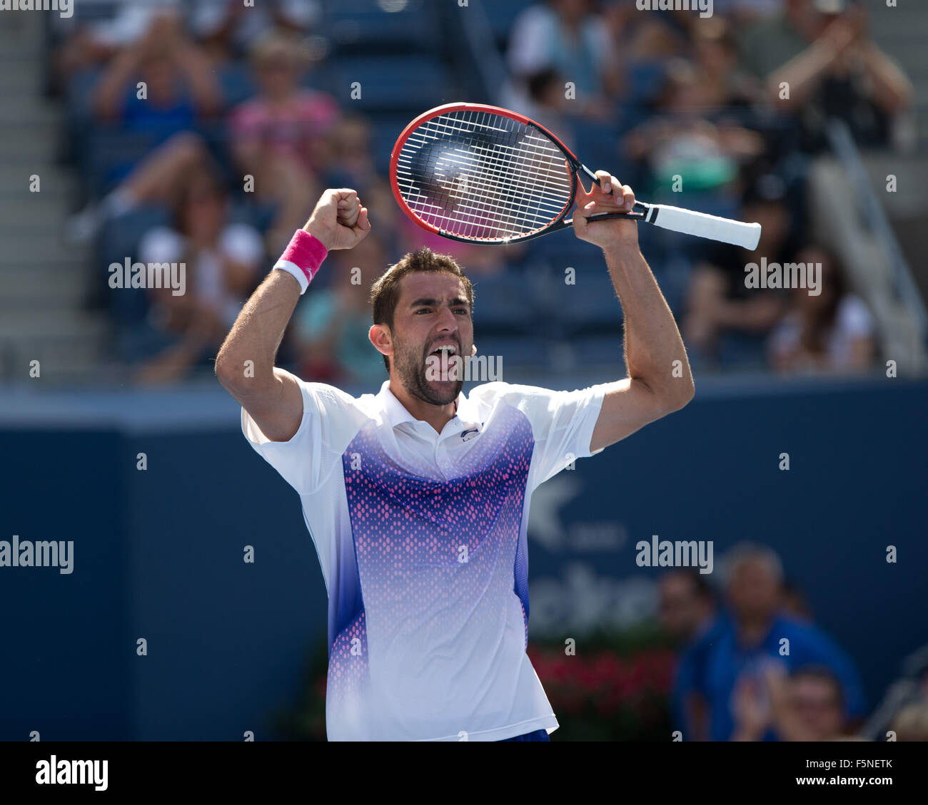 Marin Cilic of Croatia celebrates his win against Kyle Edmund of Great  Britain during the mens semifinal match on day eleven at the Australian  Open tennis tournament, in Melbourne, Australia, Thursday January