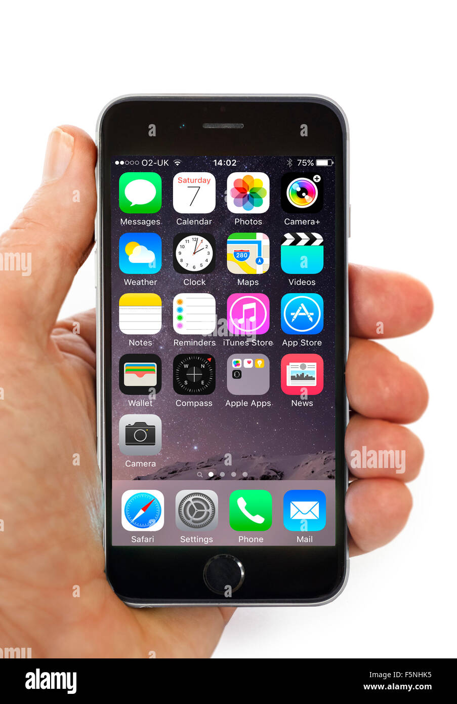 Default home screen on Apple iPhone 6 Stock Photo