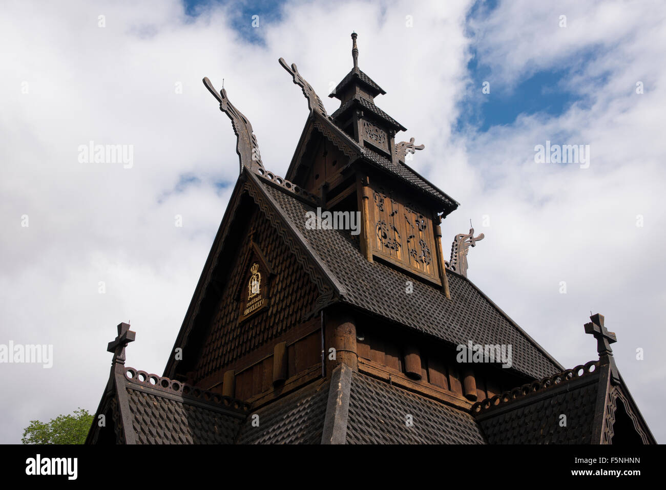 Norway, Oslo, Norsk Folk Museum (aka Norsk Folkemuseum). Historic wooden Stave Church from Gol, c.1200. Stock Photo