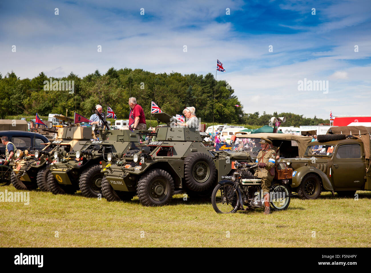 A display of vintage army Ferret vehicles in the main ring at the 2015 Norton Fitzwarren Steam Fayre, Somerset, UK Stock Photo