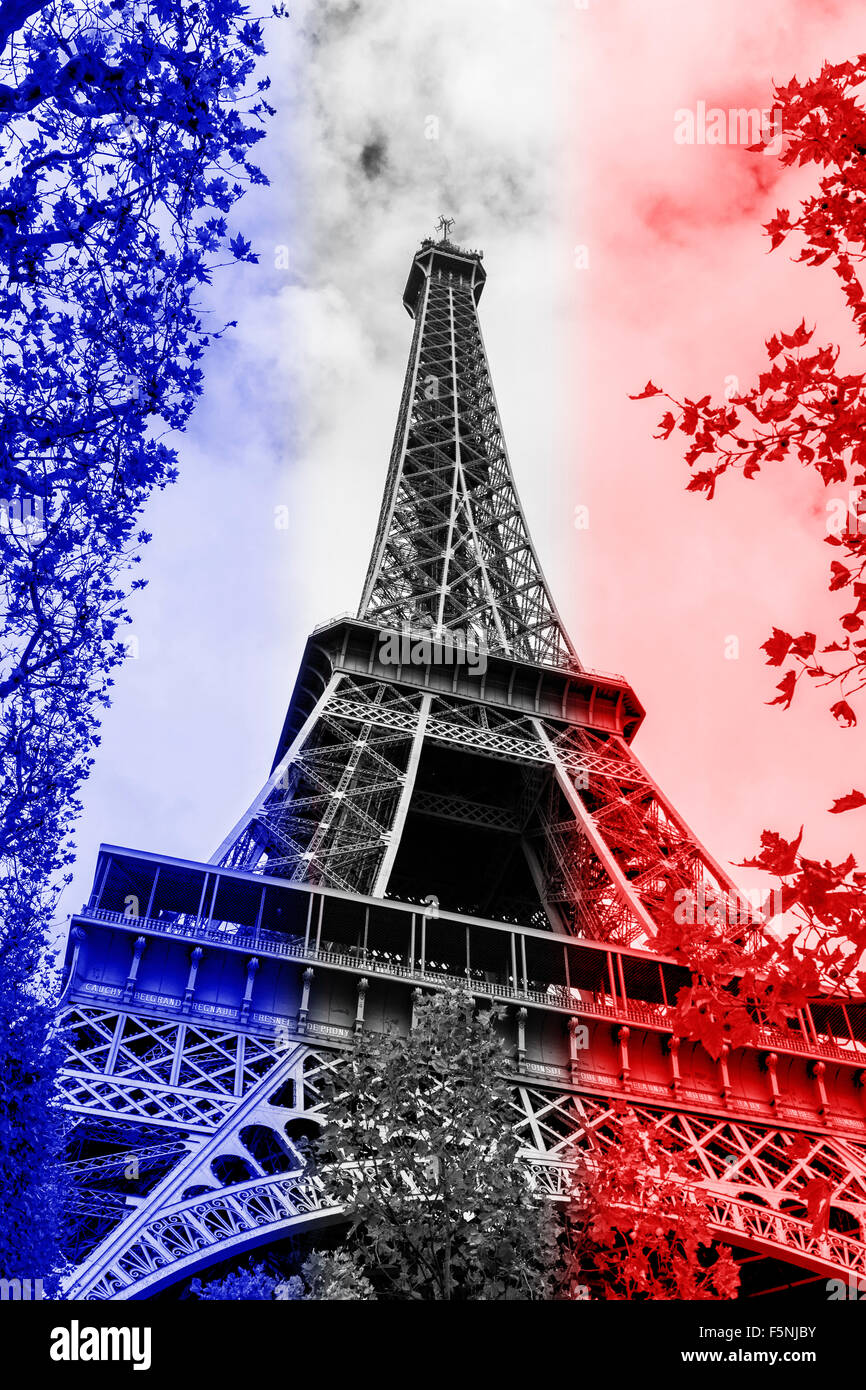 Eiffel tower in Paris in national colours Stock Photo