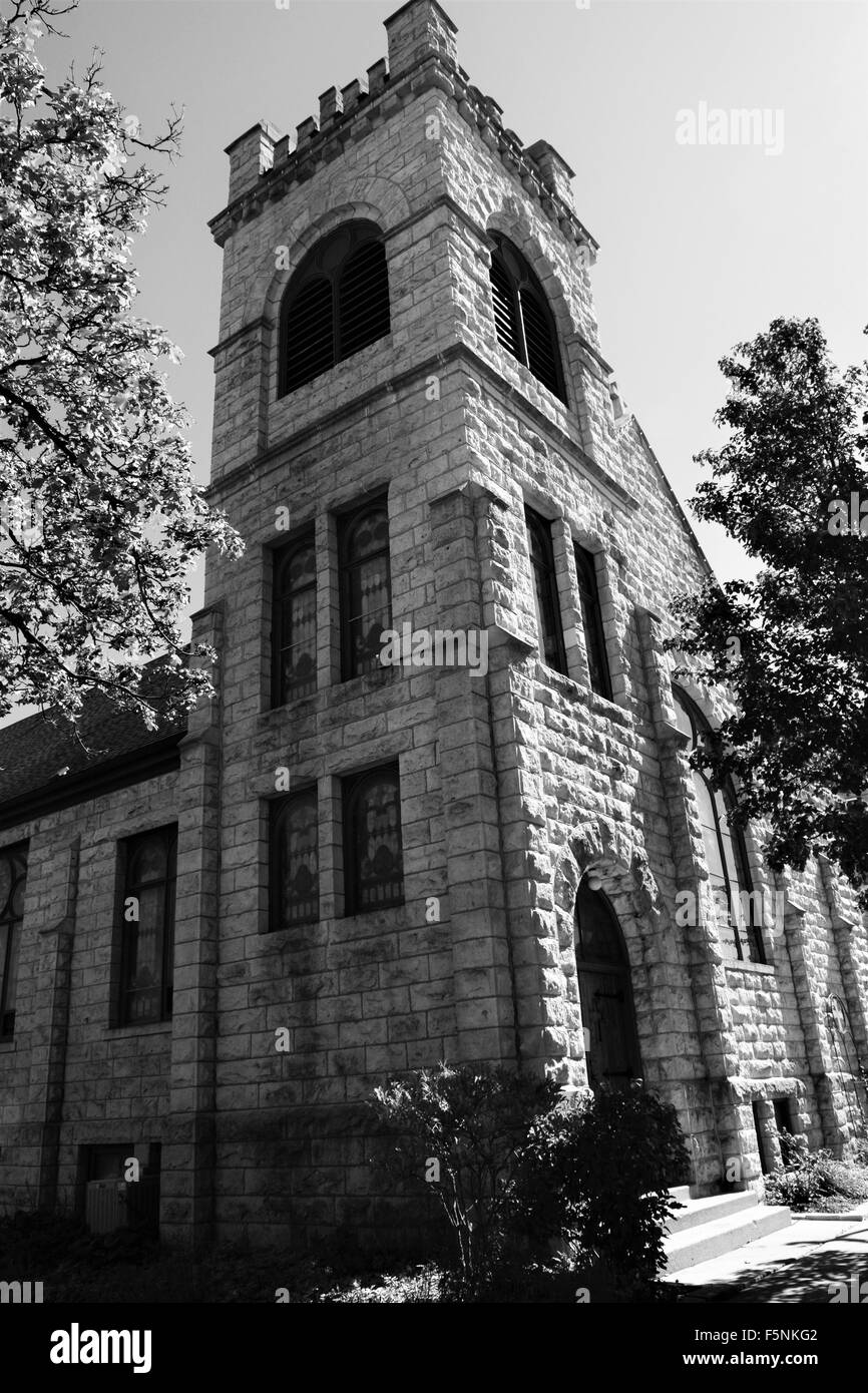 Brick black and white church Stock Photo