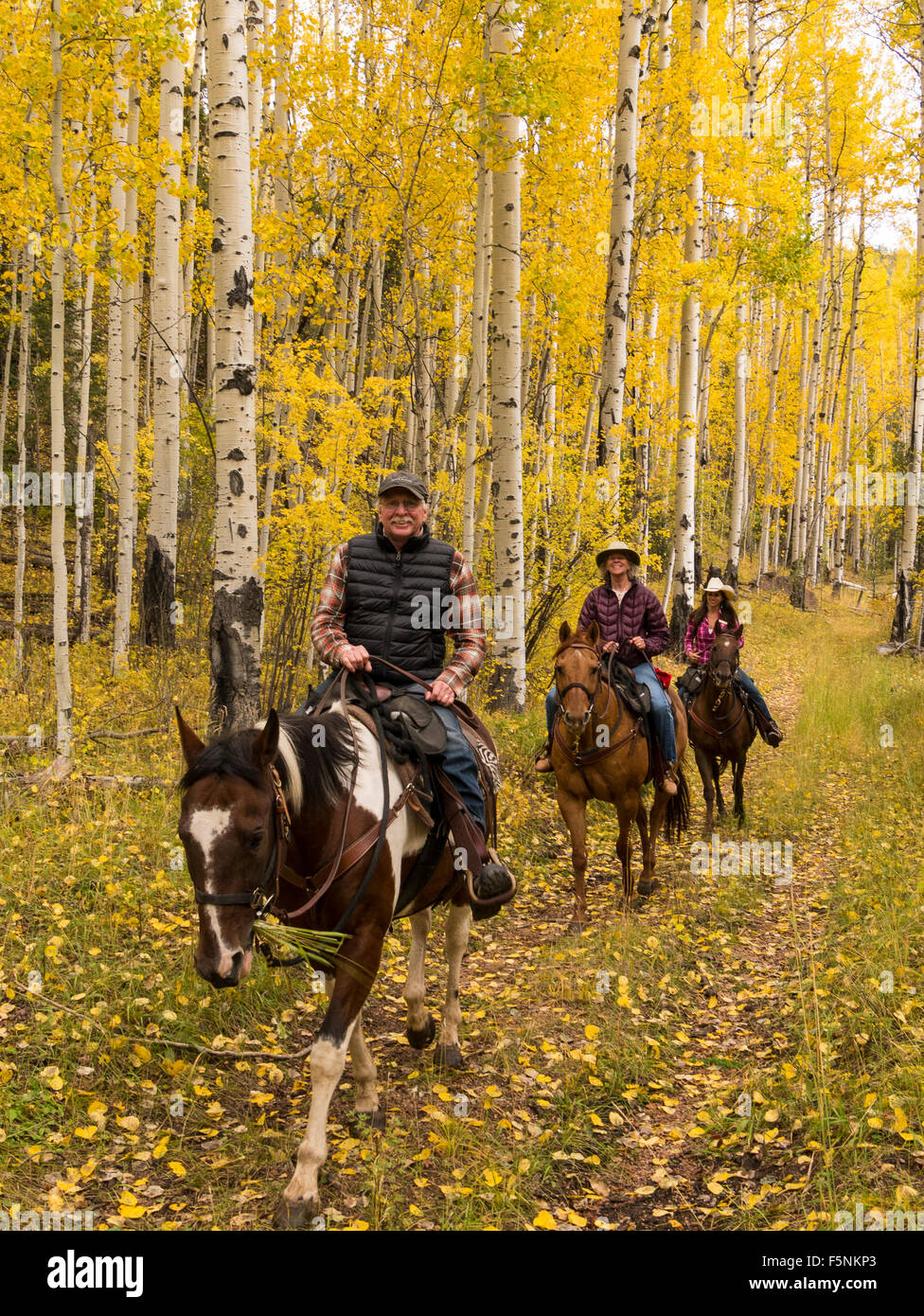 Riders ride through Aspen Alley, Emerald Valley Trail ride, Emerald