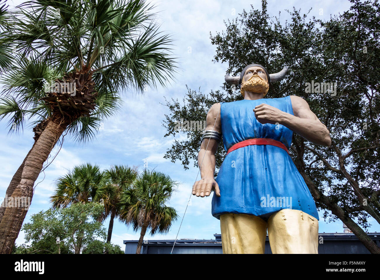Jensen Beach Florida,Elementary School,giant Viking,Jenguard mascot,fiberglass statue,visitors travel traveling tour tourist tourism landmark landmark Stock Photo