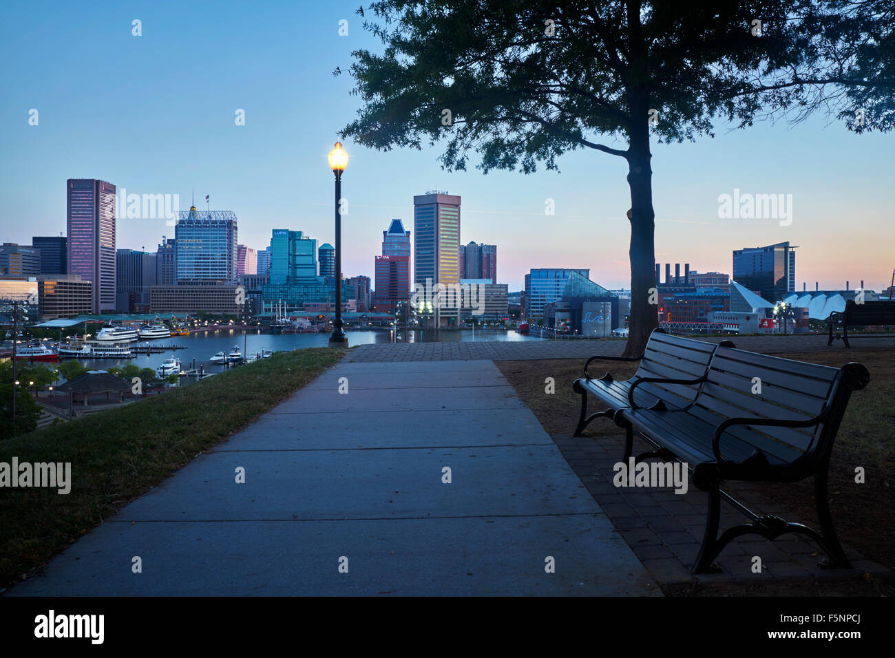 Morning twilight over Baltimore's Inner Harbor Stock Photo