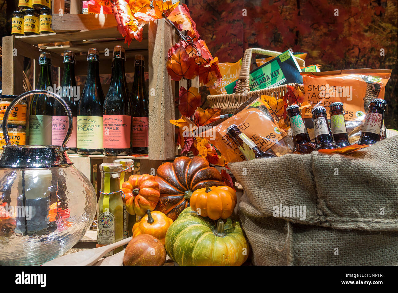 Autumn Food and Drink Window Display M&S Marks and Spencer Store Stock Photo