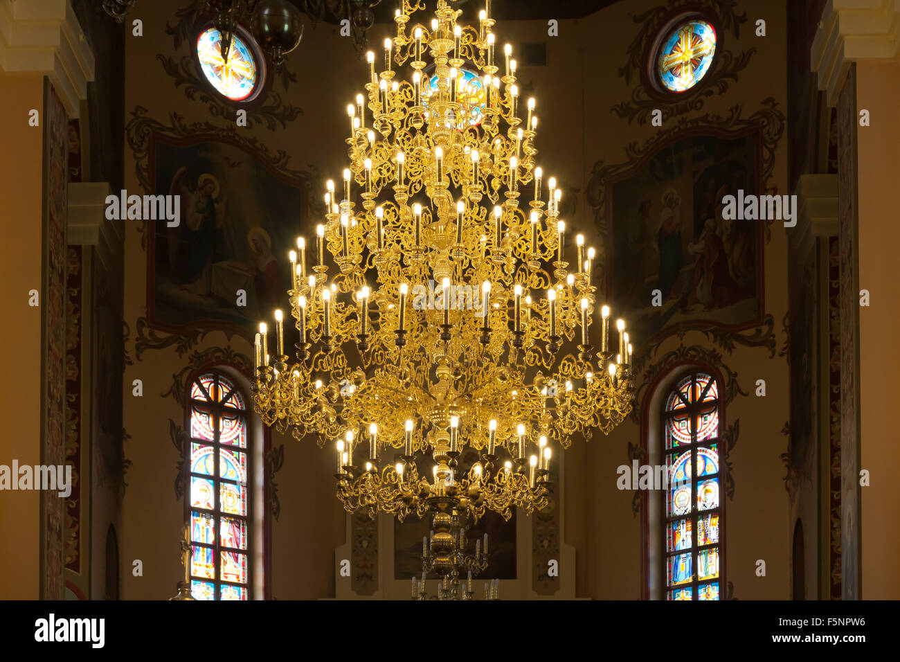 Big bronze chandelier in cathedral christian church Stock Photo Alamy