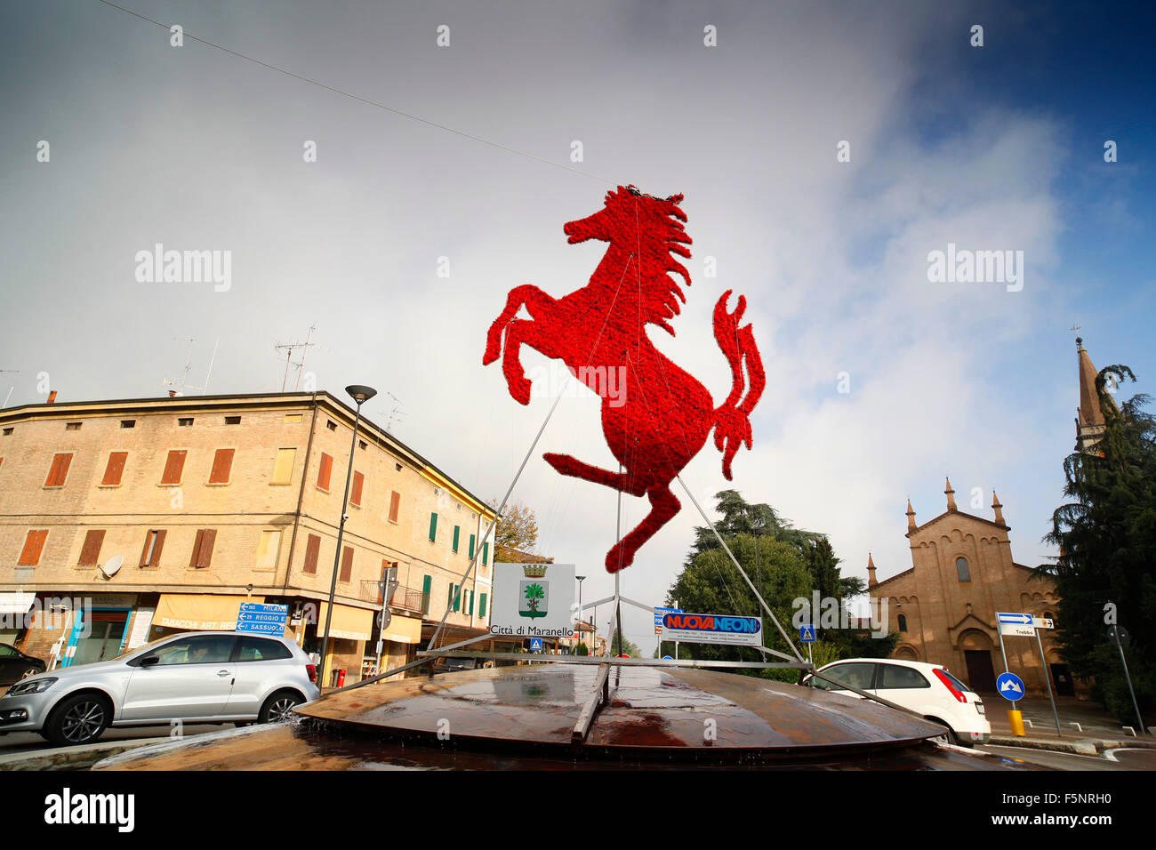Ferrari's prancing horse in the centre of Maranello, Italy. Stock Photo