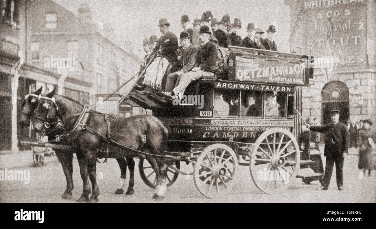 A Knifeboard bus, so named because of the upper deck seats, where the passengers sat back to back. Stock Photo