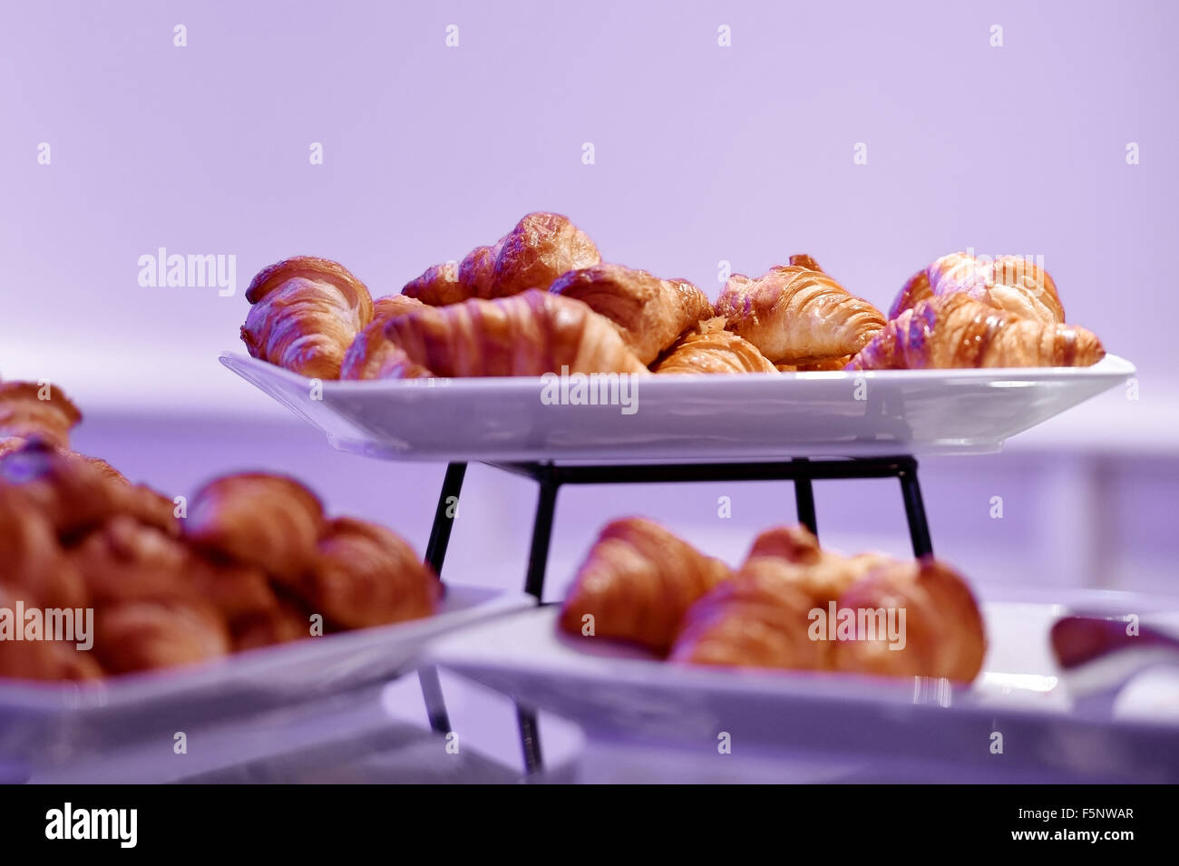 Detail shot with fresh butter croissants on a plate Stock Photo