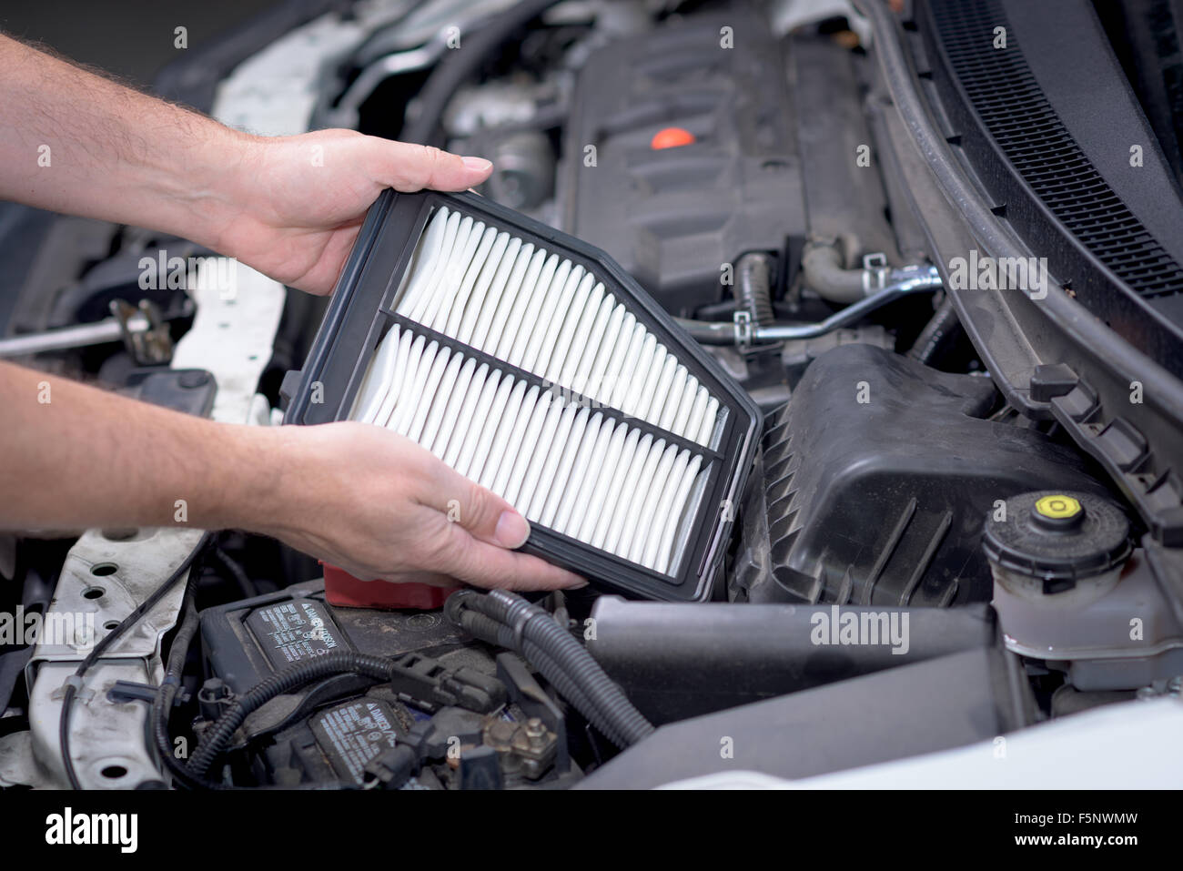 Replacing an air filter in a car Stock Photo Alamy