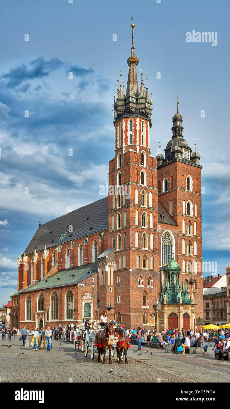 Church of Our Lady Assumed into Heaven or St. Mary's Basilica on market square of Krakow, Poland Stock Photo
