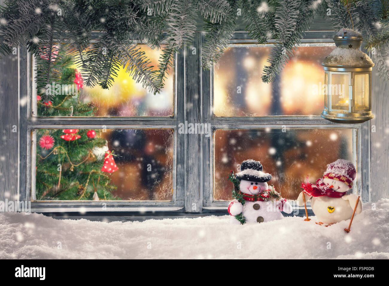 Atmospheric Christmas window sill decoration Stock Photo  Alamy