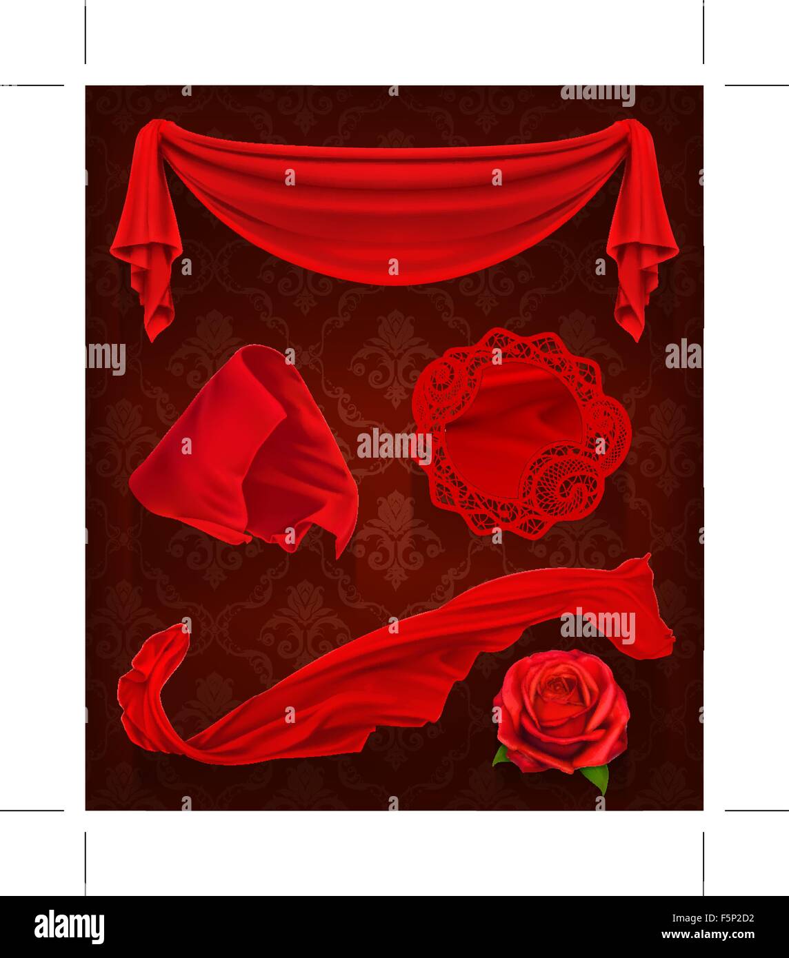 Red cloth, vector illustration set on dark background Stock Vector