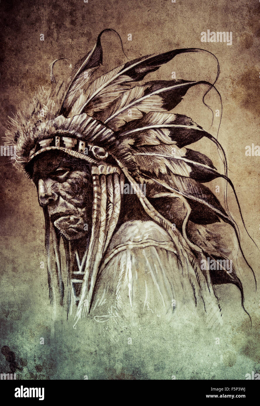 Sketch of tattoo art, American Indian Chief illustration Stock Illustration  by ©outsiderzone #9745536
